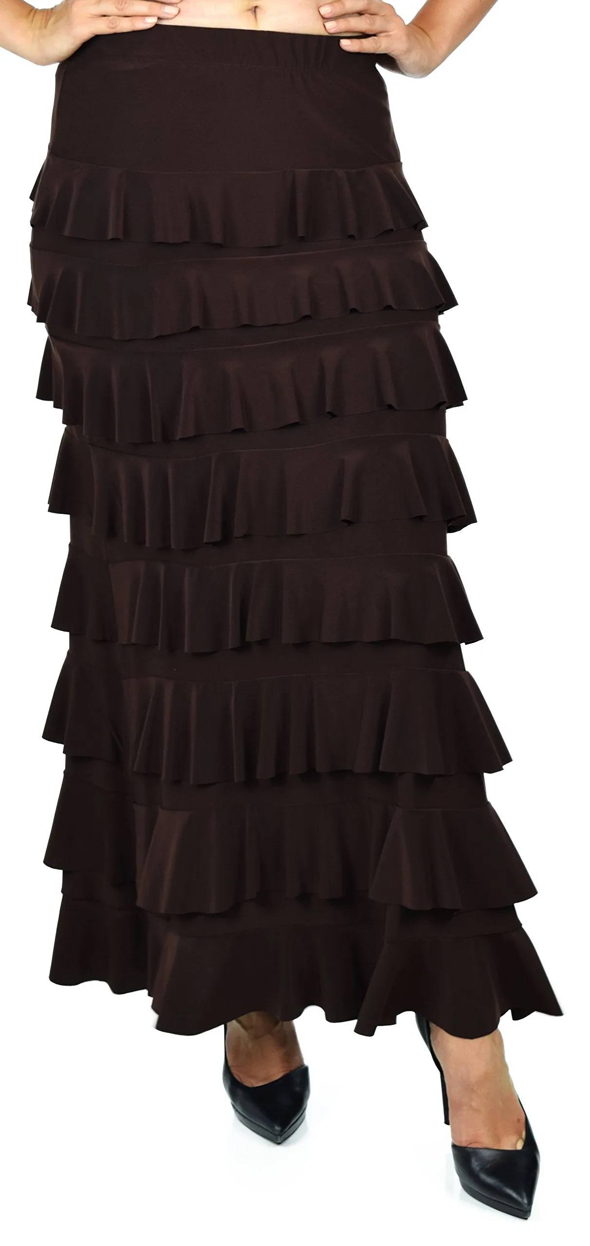 Dare2bStylish Women Waterfall 8 Tiered Boho Layered Maxi Skirt | Reg & Plus Sizes