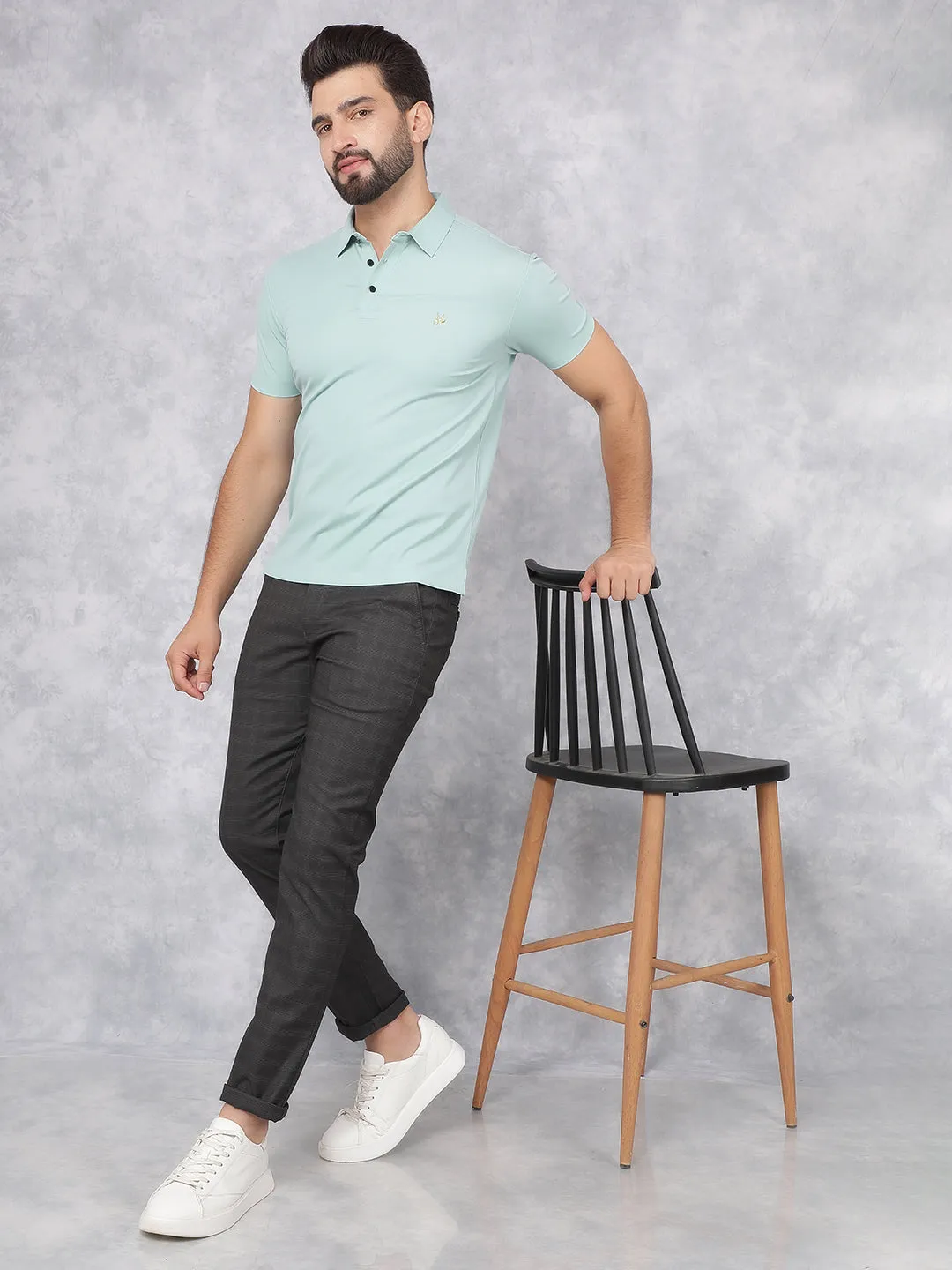 Grey Checkered Chinos Trousers