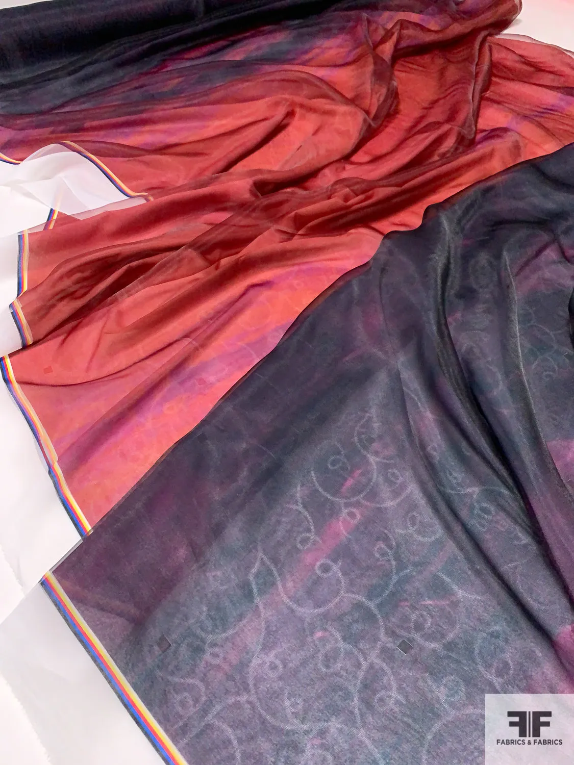 Italian Double Layered Poly Organza and Jacquard Novelty - Purple / Eggplant / Magenta / Mauve