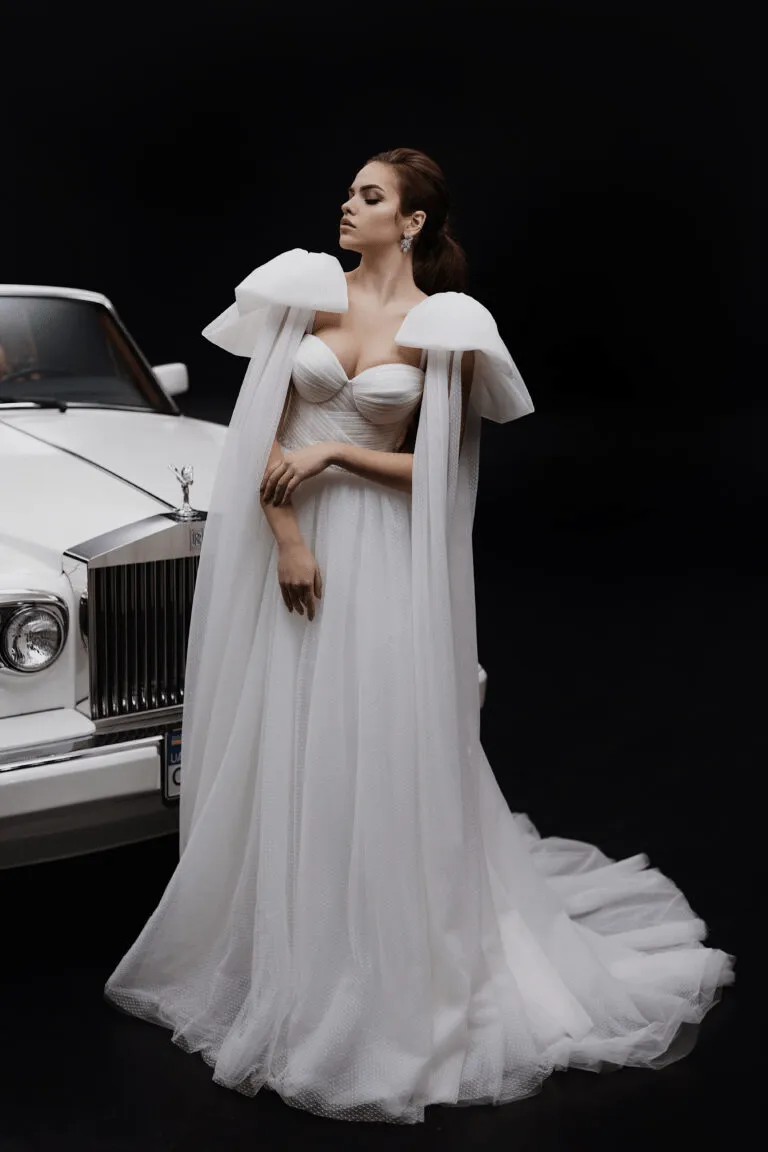 Ivory Aline Ball Gown Wedding Dress - Layered Wedding Dress with Removable Bows Plus Size - MARY
