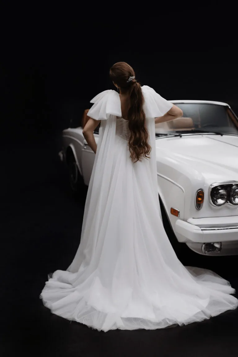 Ivory Aline Ball Gown Wedding Dress - Layered Wedding Dress with Removable Bows Plus Size - MARY
