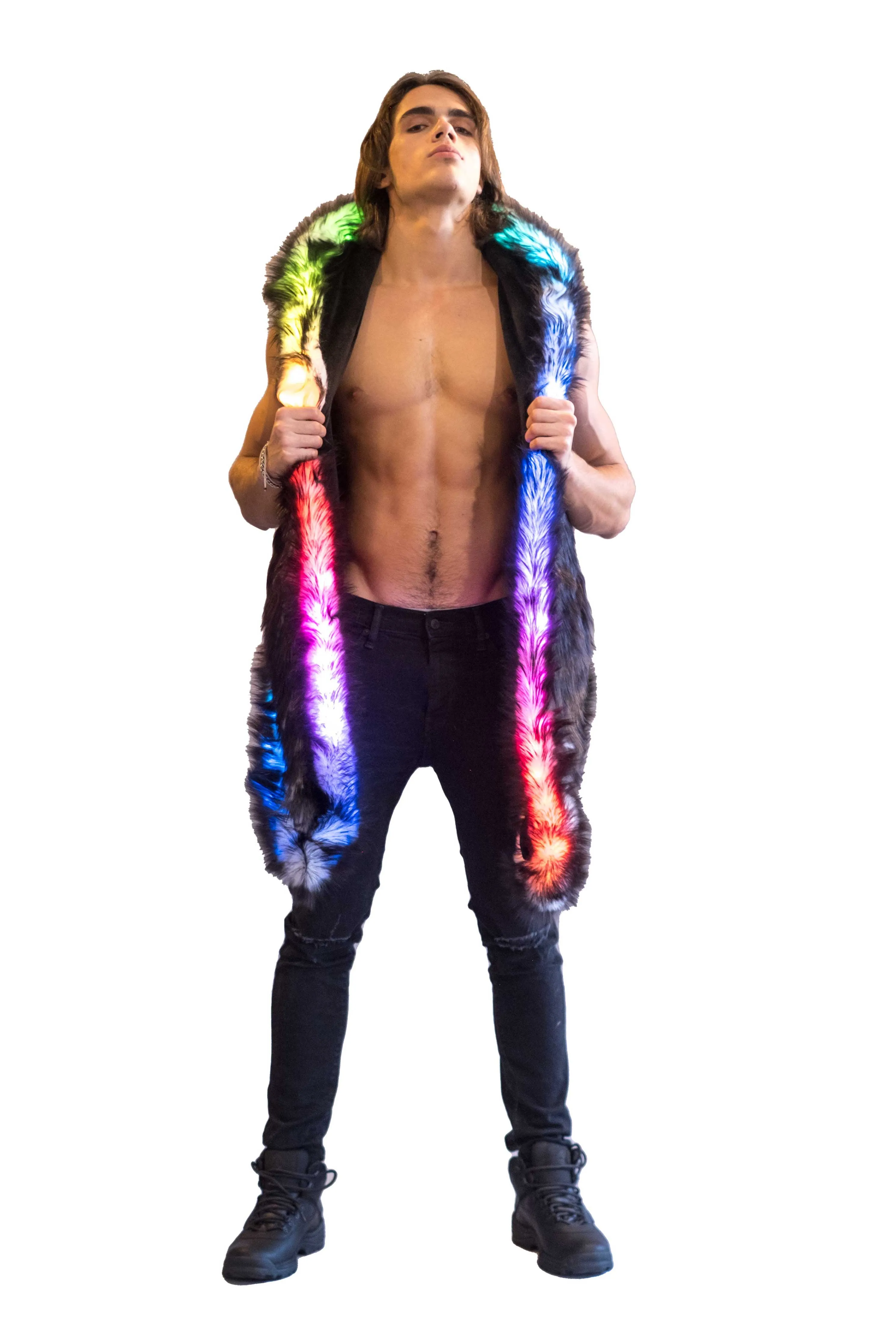 Men's LED Fur Vest in "Just The Tip-Black"