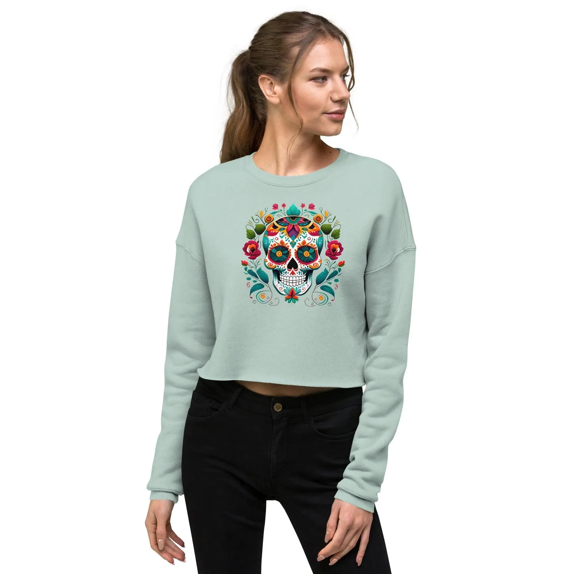 Mexican Sugar Skull Cropped Sweatshirt
