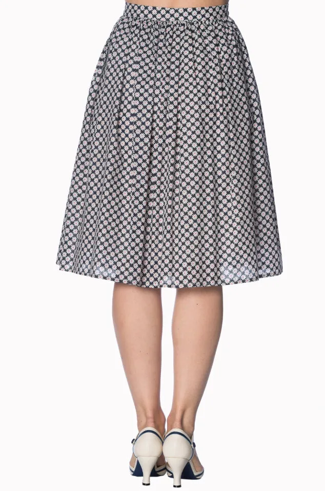 Navy Blue Floral Ditsy Daisy 50's Swing Skirt