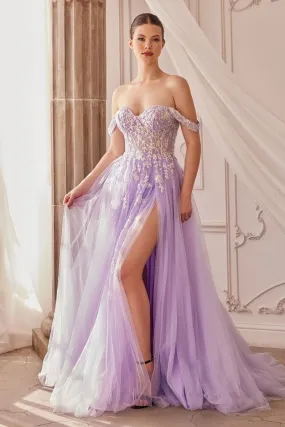 OFF THE SHOULDER A-LINE LAYERED GOWN CDA1209