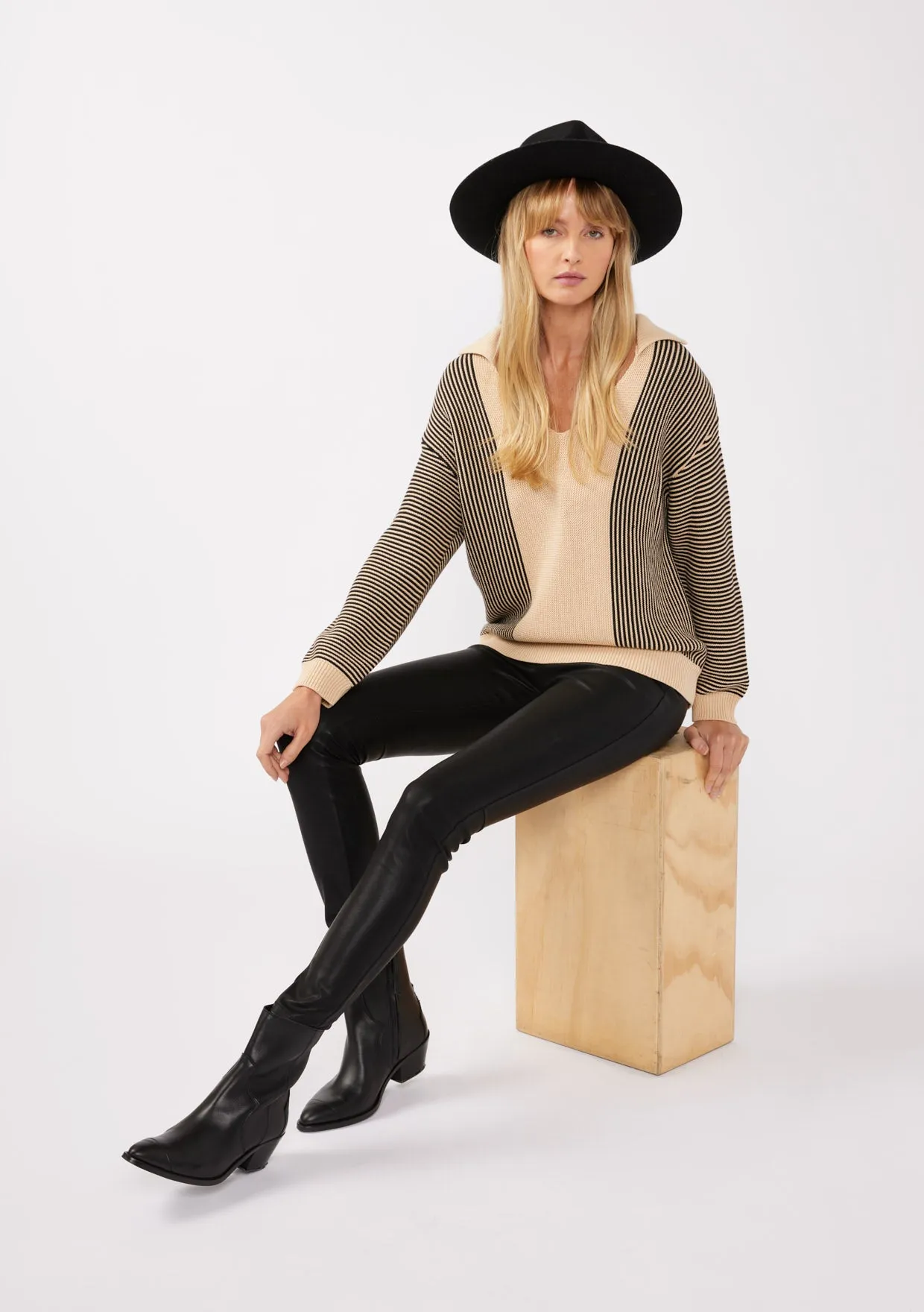 Striped V-Neck Drop-Shoulder Sweater