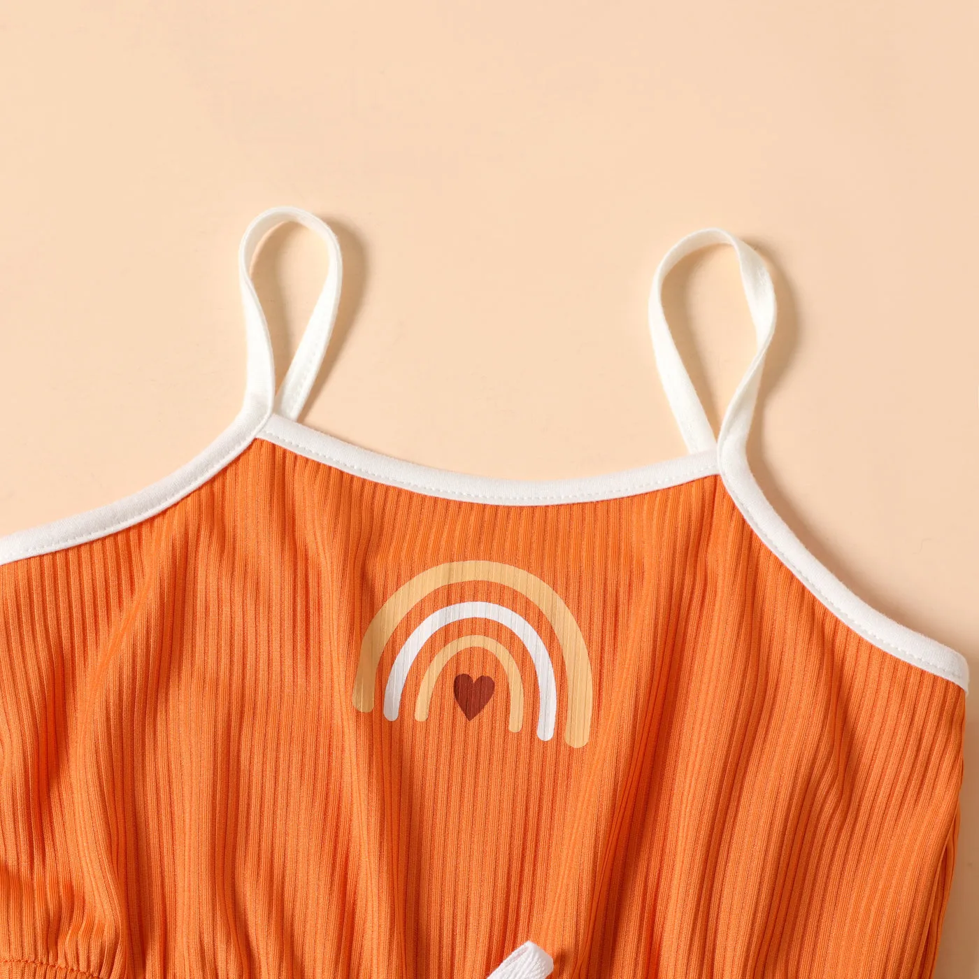 Toddler Girl Rainbow Print Bowknot Design Cami  Romper Jumpsuit Shorts