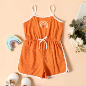 Toddler Girl Rainbow Print Bowknot Design Cami  Romper Jumpsuit Shorts