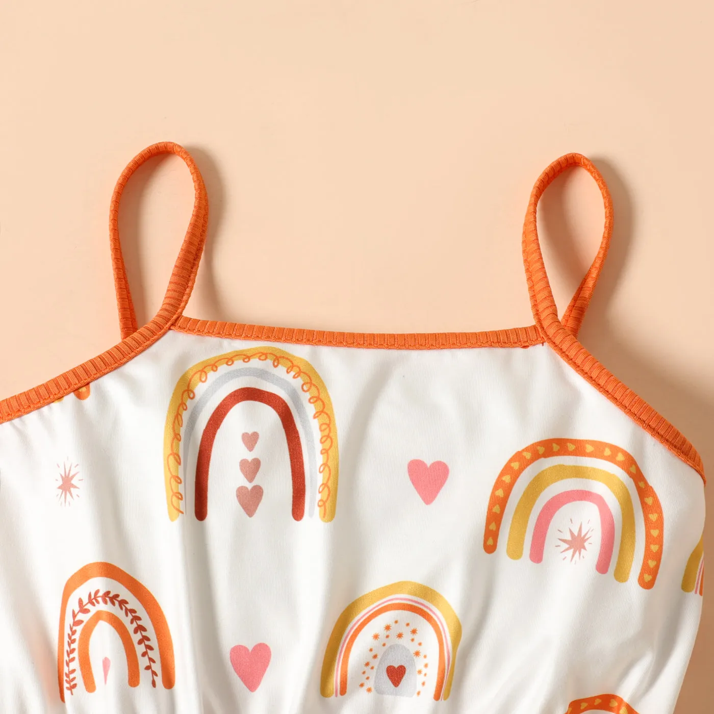 Toddler Girl Rainbow Print Bowknot Design Cami  Romper Jumpsuit Shorts