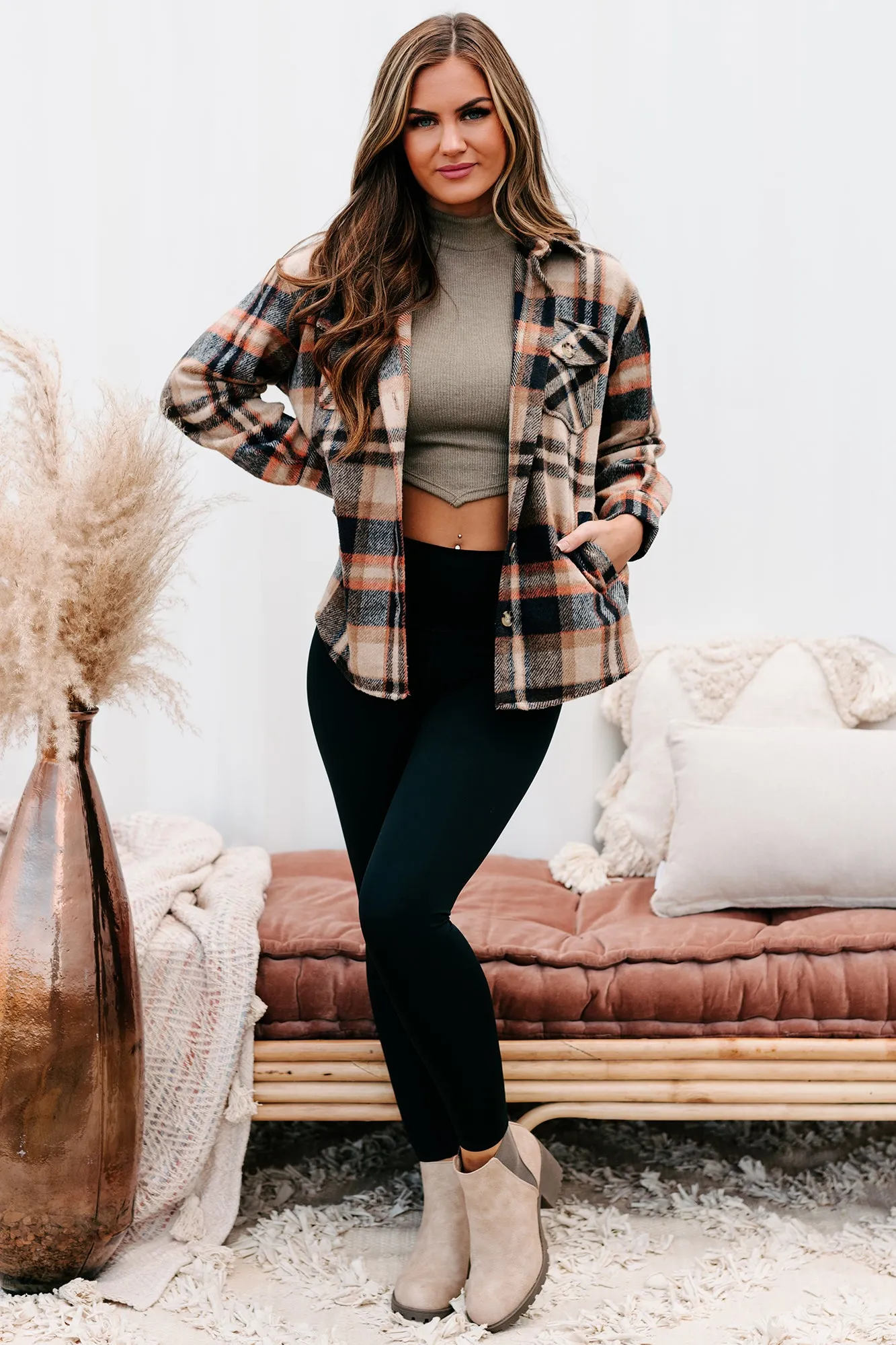 Trailside Talks Plaid Shacket (Brown Multi)